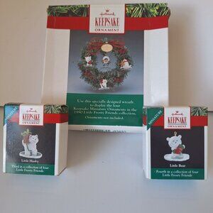 VINTAGE 1990 HALLMARK LITTLE FROSTY FRIENDS SERIES ORNAMENTS IN ORIGINAL BOXES